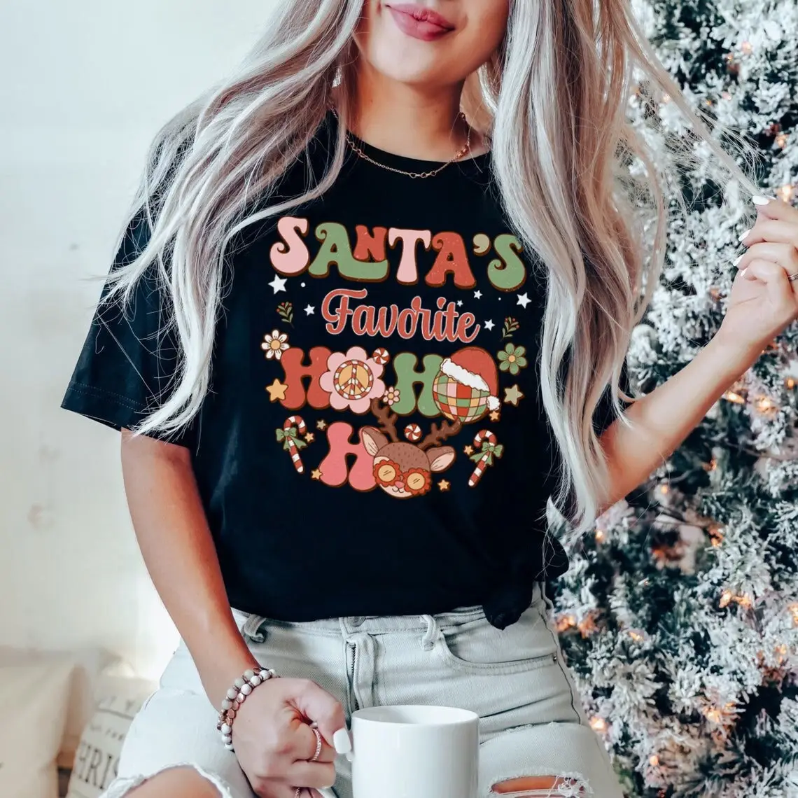 Retro Santas Favorite Ho T Shirt Groovy Christmas Bulk S For Women Funny Santa Claus