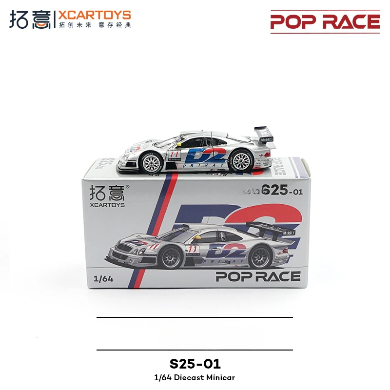 Xcartoys x POP RACE 1:64 D2 1997 FIA GT CLK Silver Diecast Model Car