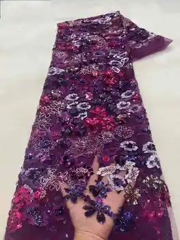 Luksusowa nigeryjska ręcznie robiona koronkowa tkanina z koralikami 2025 wysokiej jakości cekiny haft koralikowy afrykańska francuska koronkowa tkanina na sukienkę