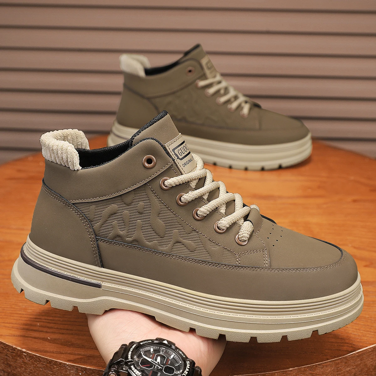 Bottes de travail antidérapantes pour hommes, chaussures décontractées résistantes à l'usure, bout rond, semelle extérieure en caoutchouc, chaussures de Sport supérieures en cuir antidérapantes