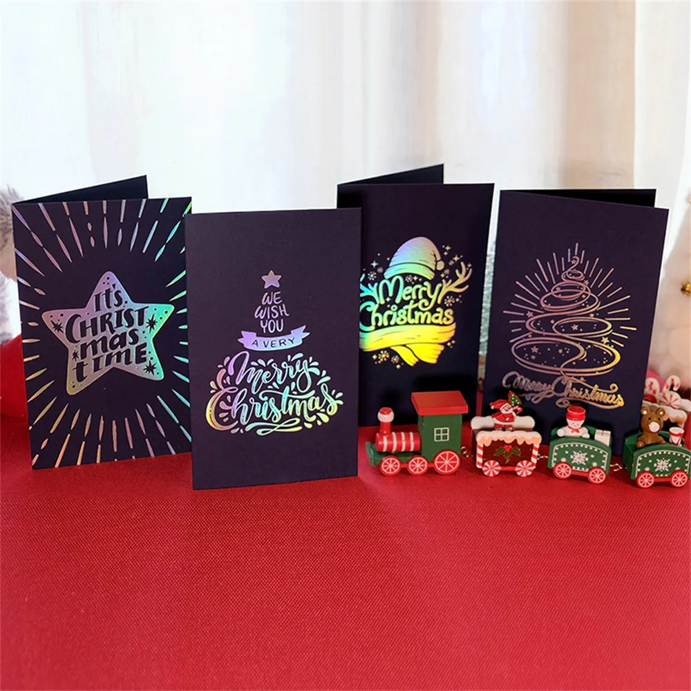 

New 10PC 3D Color Hot Stamping Greeting Cards With Friend Family Blessing Postcard For Birthday New Year Christmas Decor