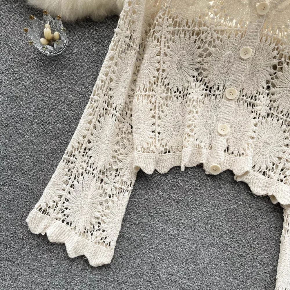 Women Crochet Floral Cardigans Sheer Open Knitted Top Casual Blouse Summer Boho Vacation Outfit