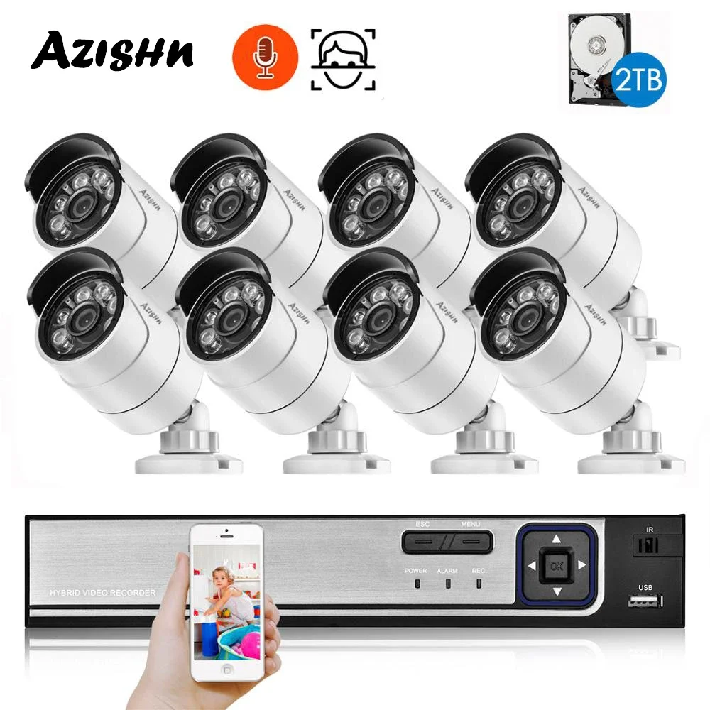 

H.265+ 8CH 5MP HD POE NVR Kit CCTV Security System AI Audio Face Detect IP Camera Outdoor 2592X1944 P2P Video Surveillance Set