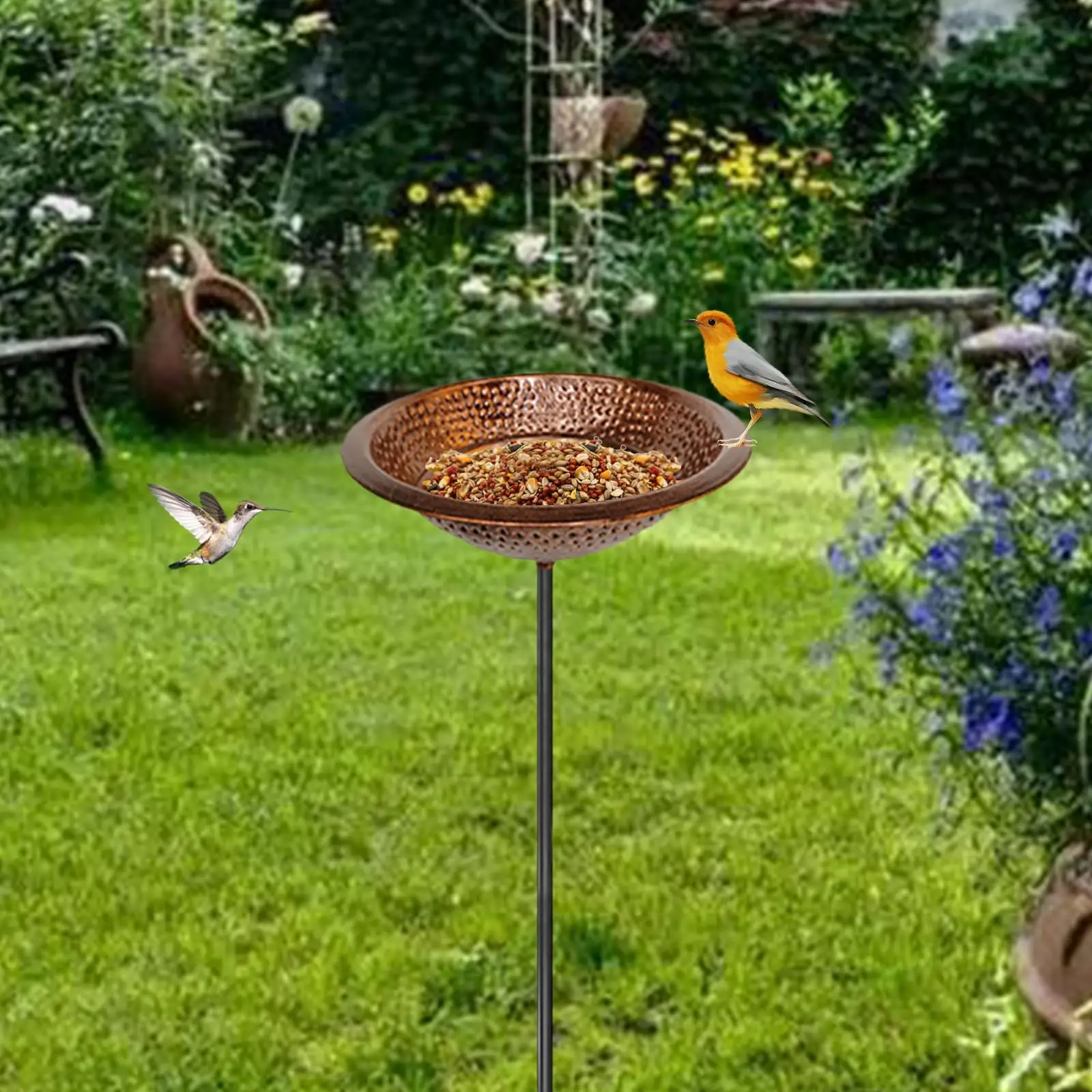 

Bird Bath Decor with Stand Iron Outdoor Bird Feeder for Outside Yard Balcony