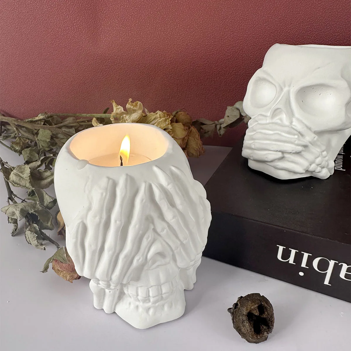 3D Skull Penholder Silicone Mold DIY Halloween Decorative Flowerpot Jewelry Storage Box Mould Soap Plaster Casting Holiday Gifts