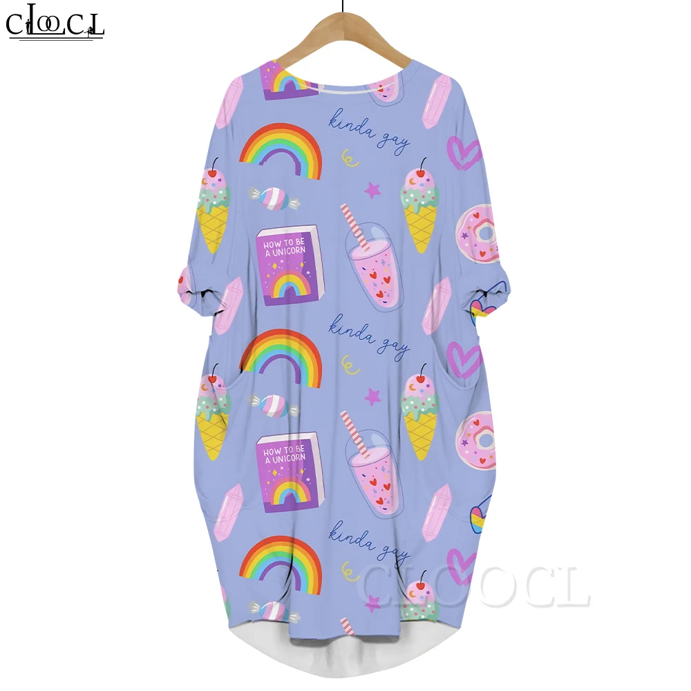 

CLOOCL Women Dress Cute Cartoon Pattern 3D All Over Printed Loose Daughter Dresses Long Sleeve Party Skirt Pocket Dress Casual