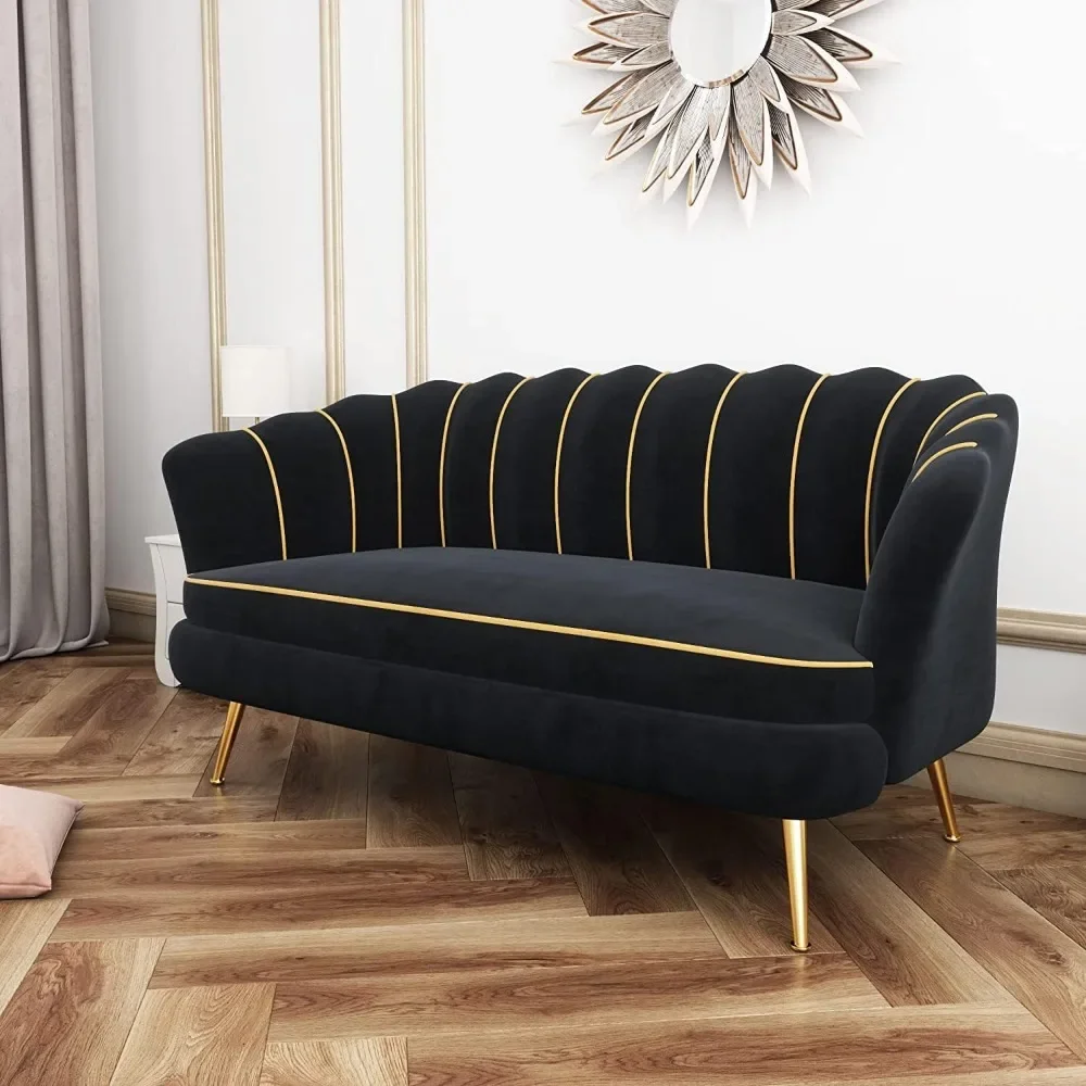 Sofas for Living Room Mid-Century Modern Sofa Couch with Metal Buckle Decor and Metal Legs for Living Room Bedroom Green Office