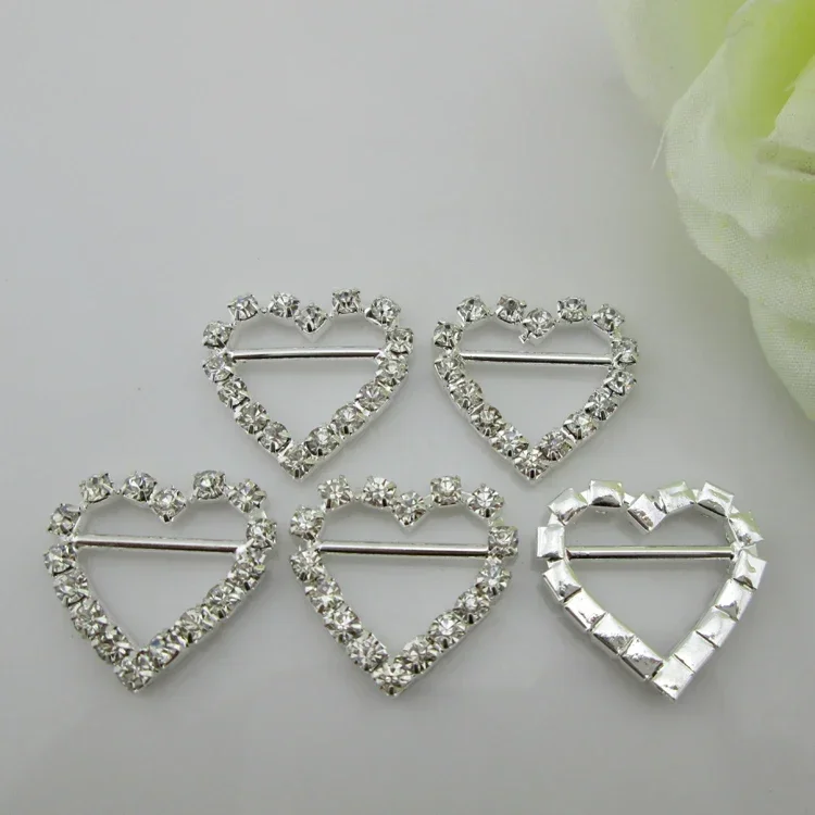 10pcs heart buckle with horizontal bar for invitation ribbon slider 15mm