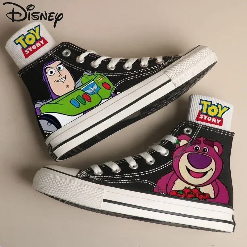 Disney Toy Story Canvas Shoes Cosplay Anime Figure Buzz Lightyear Lotso Graffiti Print Sneakers Men Women High-tops Casual Shoes