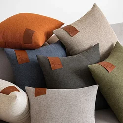 30x50/45x45/50x50/60x60cm Leather Label Splicing Throw Pillow Cover Living Room Light Luxury Cushion Cover Nordic Pillowcase