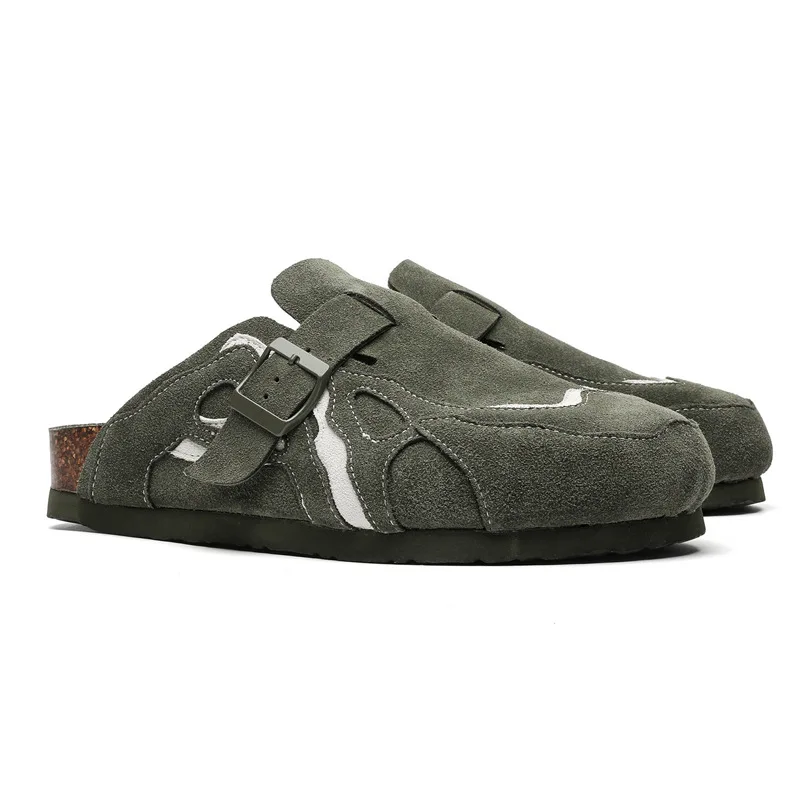 PU leather cork men's slippers women's home fashion retro shoes,