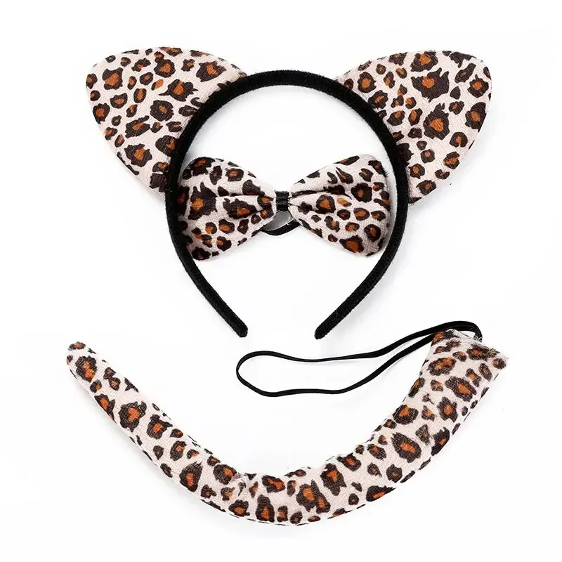 Leopard Cat Ear Headband for Cat Ear Hair Hoops Night Party Animal Dress Up Hairband Tie Tail Cow Tiger Print Headbands Clip