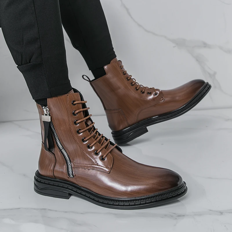 Men High Top Boots Solid Color Low Heel Comfortable Fashionable Classic Men Ankle Boots