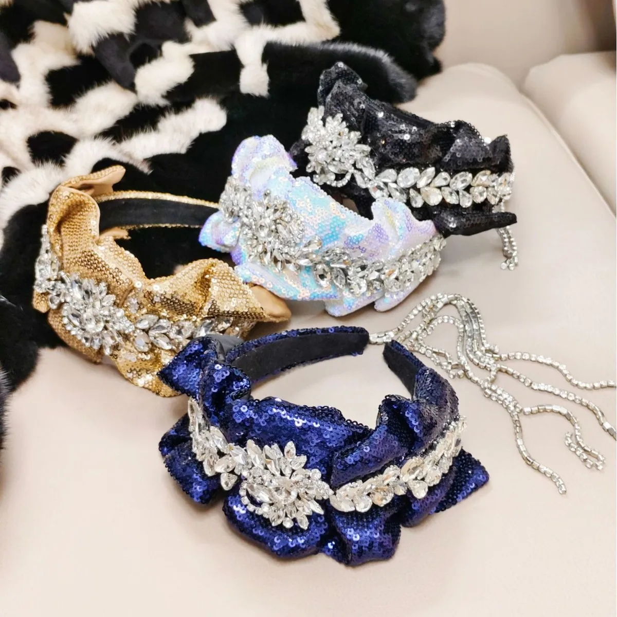 

Лидер продаж, европейская и американская ретро-роскошная повязка на голову с кисточками и стразами и блестками для женщин