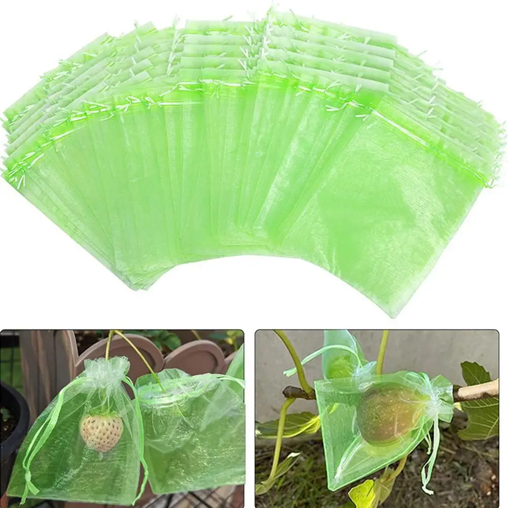 

100pcs Strawberry Grapes Fruit Grow Bags Netting Mesh Vegetable Plant Protection Bags For Pest Control Anti-Bird Garden Too H0Z3