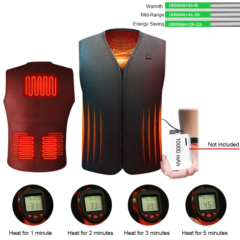 USB Infrared Heating Vest Jacket Winter Flexible Electric Thermal Clothing Waistcoat Warm Waist Vest Clothing Outdoor Fishing