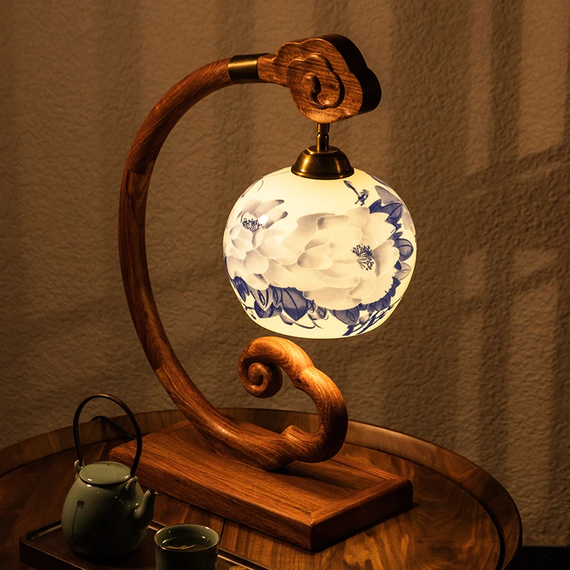 

Mahogany living room sofa study desk desk lamp solid wood zen bedroom wedding Changming bedside lamp