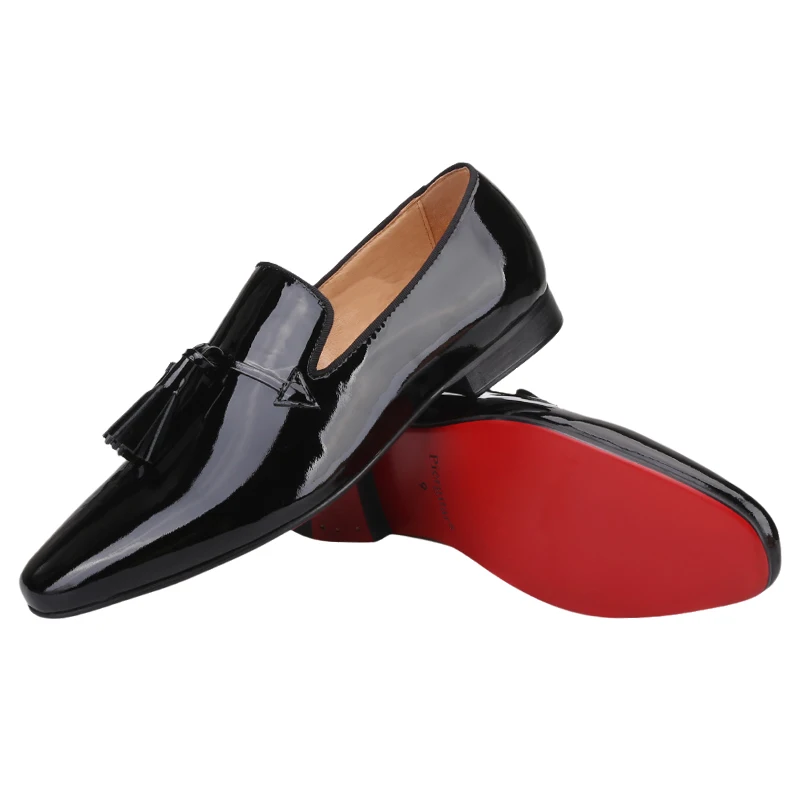 Piergitar 2024 New Model Royal Blue And Black Patent Leather Men's Tassels Shoes For Fashion Party Handmade Slip-On Loafers view 4