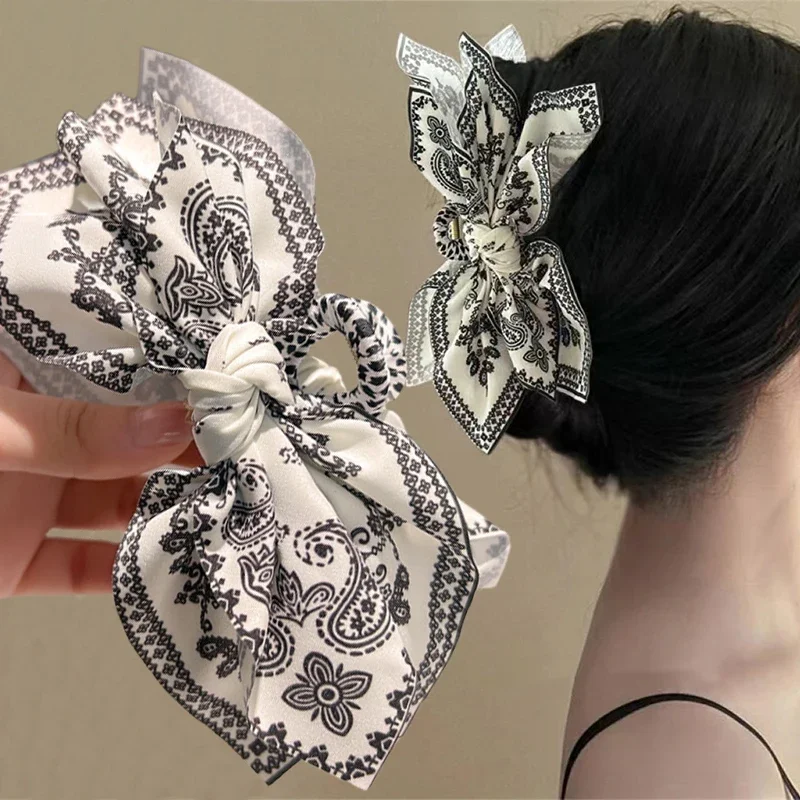 Bohemian Style Bow Hair Claw Cashew Paisley Shark Clip Large Size Hair Clips Boho Vacation Headwear Women Hair Accessories