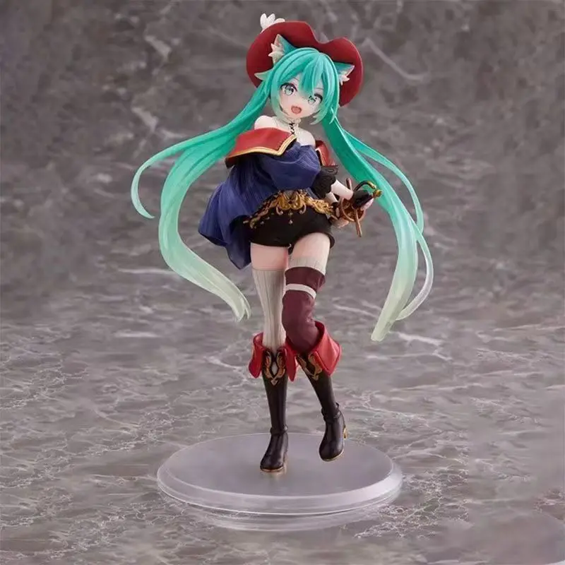 18cm Hatsune Miku Anime Figure Kawaii Fairy Tale Wonderland Hatsune Miku Puss in Boots Action Figures Adult Collection Model Toy