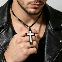 HNSP Minimalist Style Stainless Steel Splice Cross Pendant Necklace For Men Jewelry Accessories