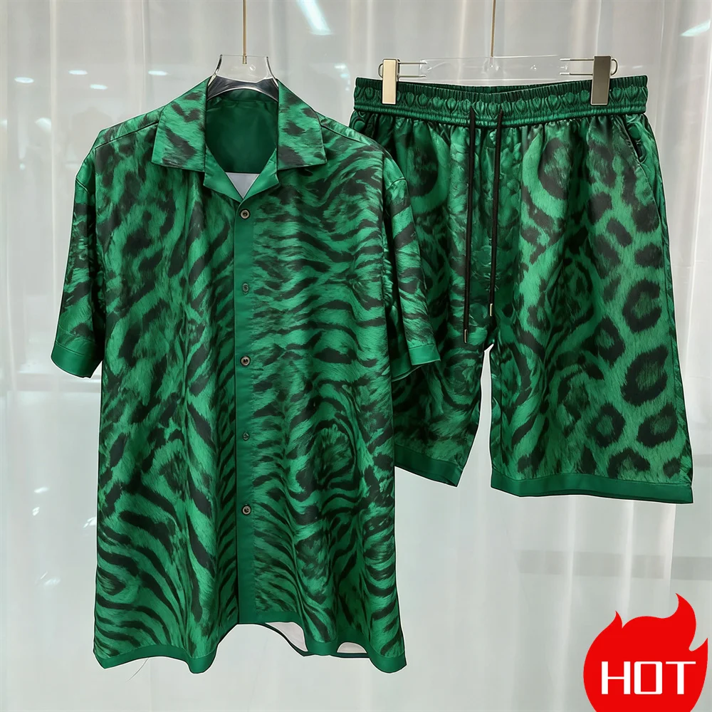 Digital printed men's set fashion two-piece shorts set high-quality summer short sleeved shirt Home leisure set Men y2k clothing