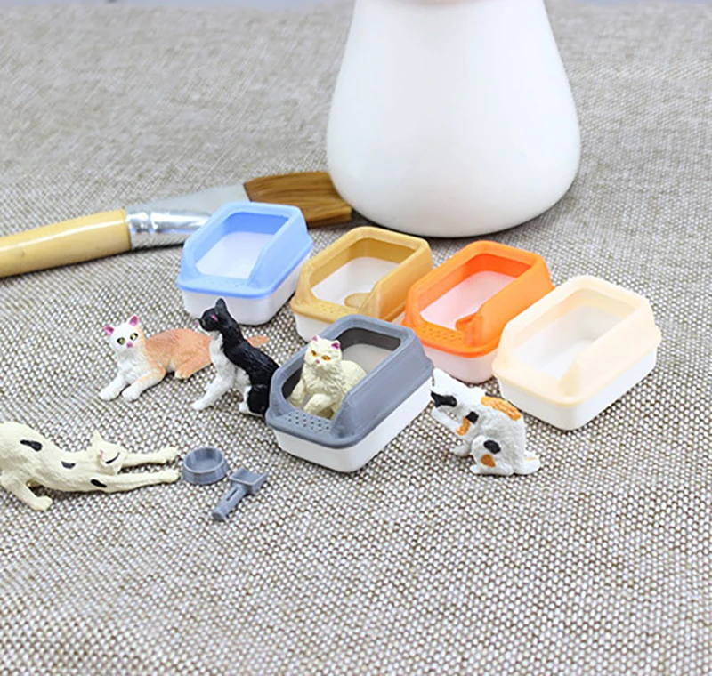 3Pcs/set Home Decoration 1:12 Dollhouse Miniature Cat Litter Box Model Mini Shovel Pet Supplies For Doll DIY Accessories Toy