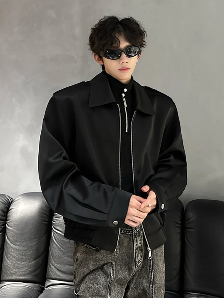 

Мужская кожаная куртка с подплечниками в американском стиле, весенне-осенняя, в стиле High Street, крутая черная верхняя одежда, молодежная модная куртка из искусственной кожи