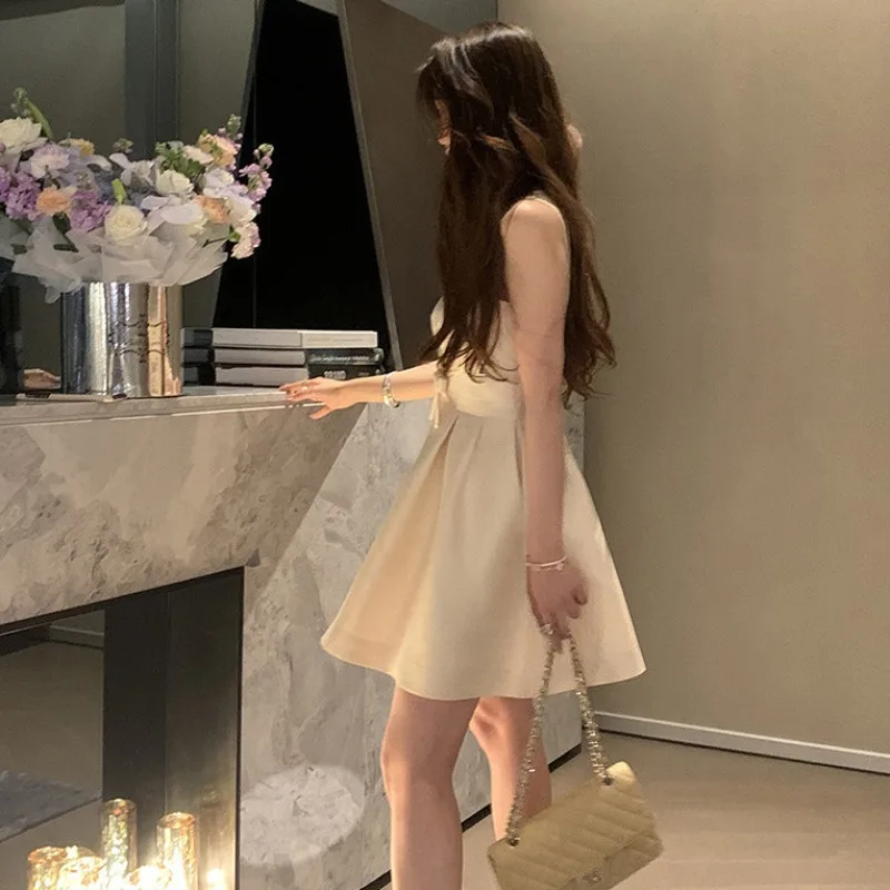 

GIYSILE Customized Fashion Sexy Round Neck Short Satin Bow Zipper Back A-line Sleeveless Formal Women Elegant Party Dresses