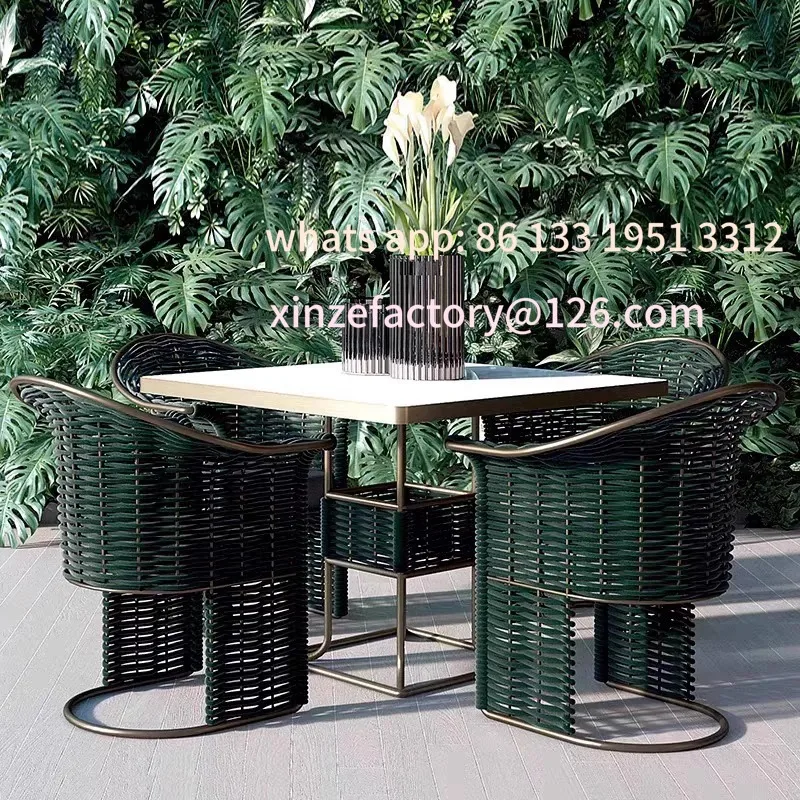 

Customizable outdoor table and chair combination courtyard light luxury rattan chair three-piece set open-air designer furniture