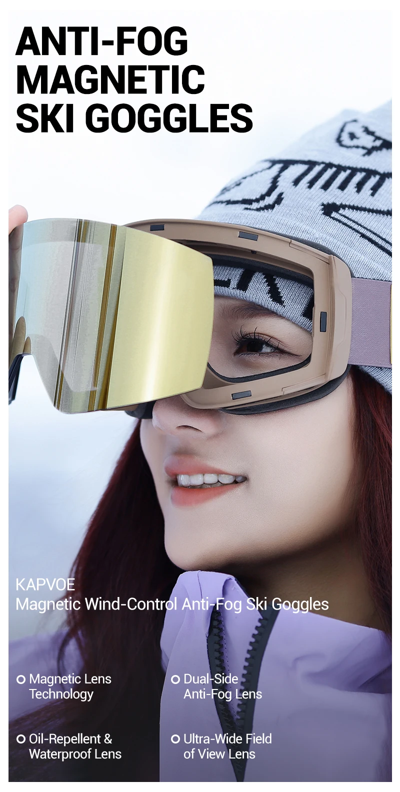 KAPVOE Neue Outdoor Photochrome Ski Brille Magnetische Anti-fog-Ski Brille Winter Sport Skifahren Snowboard Männer Frauen UV400 Schnee – Detail 1