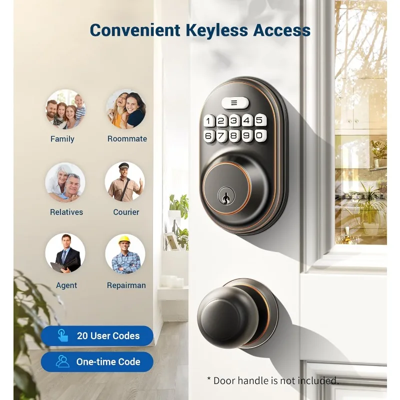 Keyless entry door lock, electronic keypad deadbolt, key entry, automatic locking, backlight and easy to install design