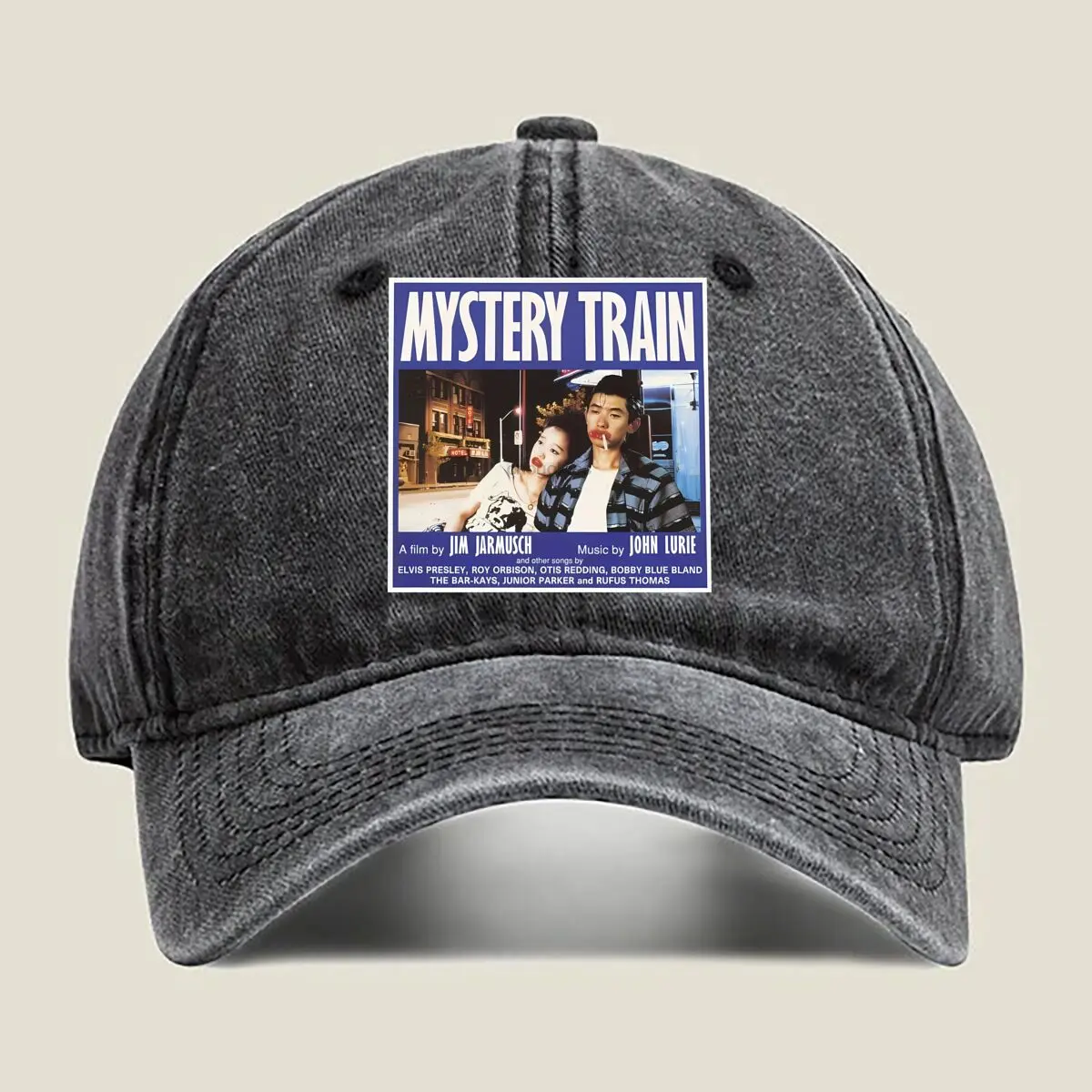 

Mystery Train Retro Movie Poster Art by Jim Jarmusch Washed Baseball Cap