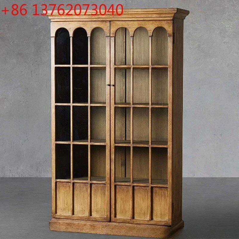 American solid wood bookcase Nordic retro side cabinet double door dining side cabinet oak