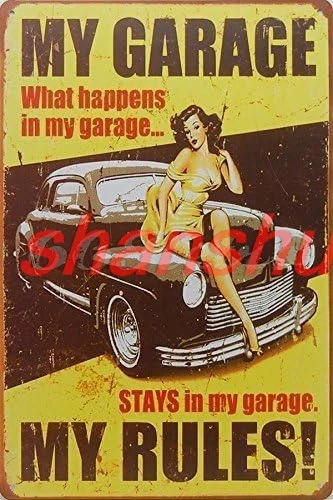 SUMIK My Garage My Rules Pin up Girl Retro Vintage Tin Sign 8