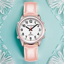 Hearkent English Talking Watch for Blind Quartz Watch Clock Women Digital Dial Wrist Watch with Leather Strap Voice Atomic Alarm