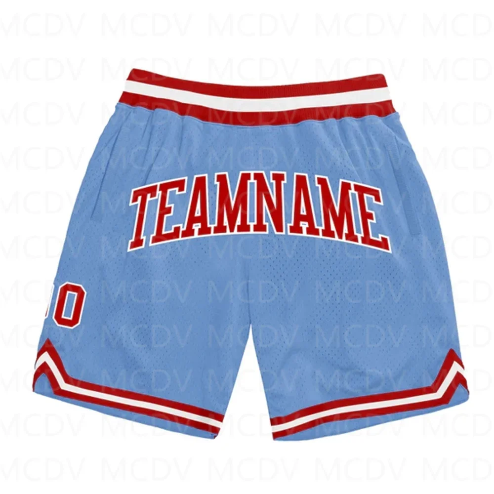 Custom Light Blue Royal-Red Authentic Throwback Basketball Shorts 3D All Over Printed Men's Shorts Quick Drying Beach Shorts