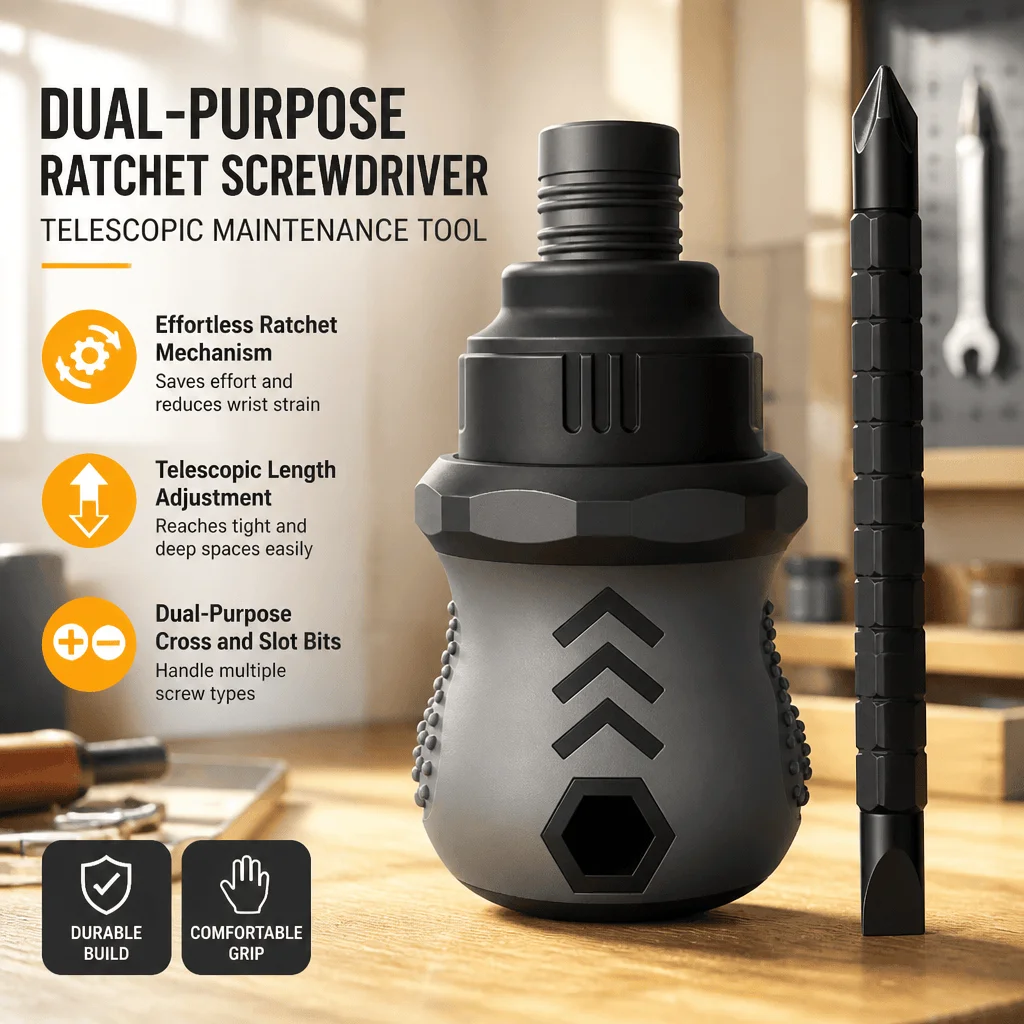 Ratchet Screwdriver Telescopic Chrome Vanadium Steel Dual Purpose Bits Portable Pocket Size Adjustable DIY Home Repair Tool
