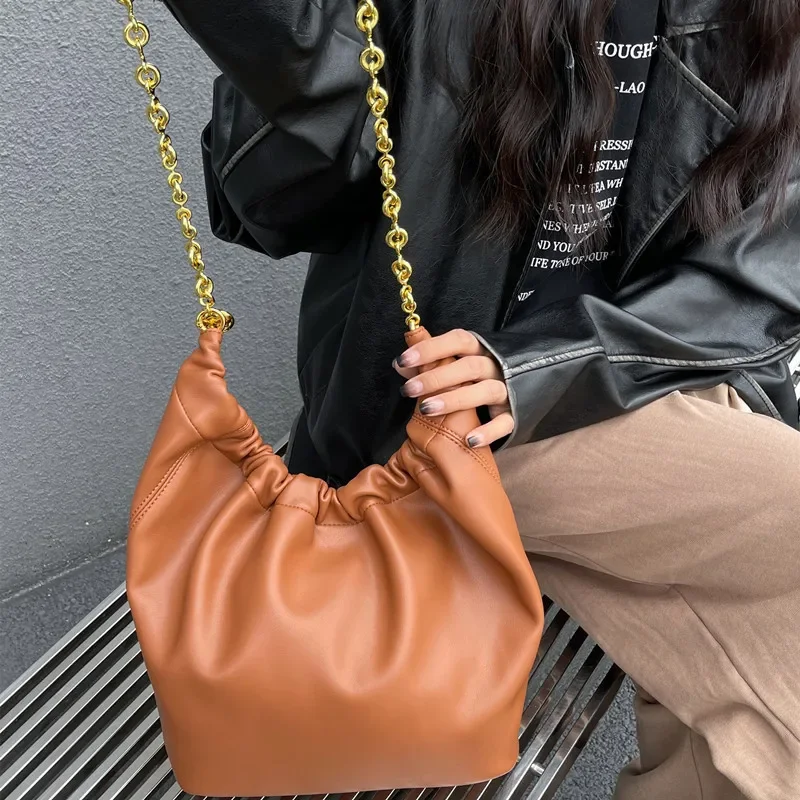 Fashion Leather Shoulder Bags for Women 2024 Winter New Tend Female Simple Soft Hobo Bag Lady Solid Color Handbags