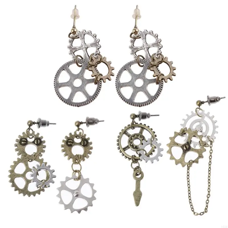 

Y55F Steampunk Antique Gear Pendant Dangle Earrings Nice Long Hook Drop Earrings Club Jewelry Decoration Gift for Women Girls