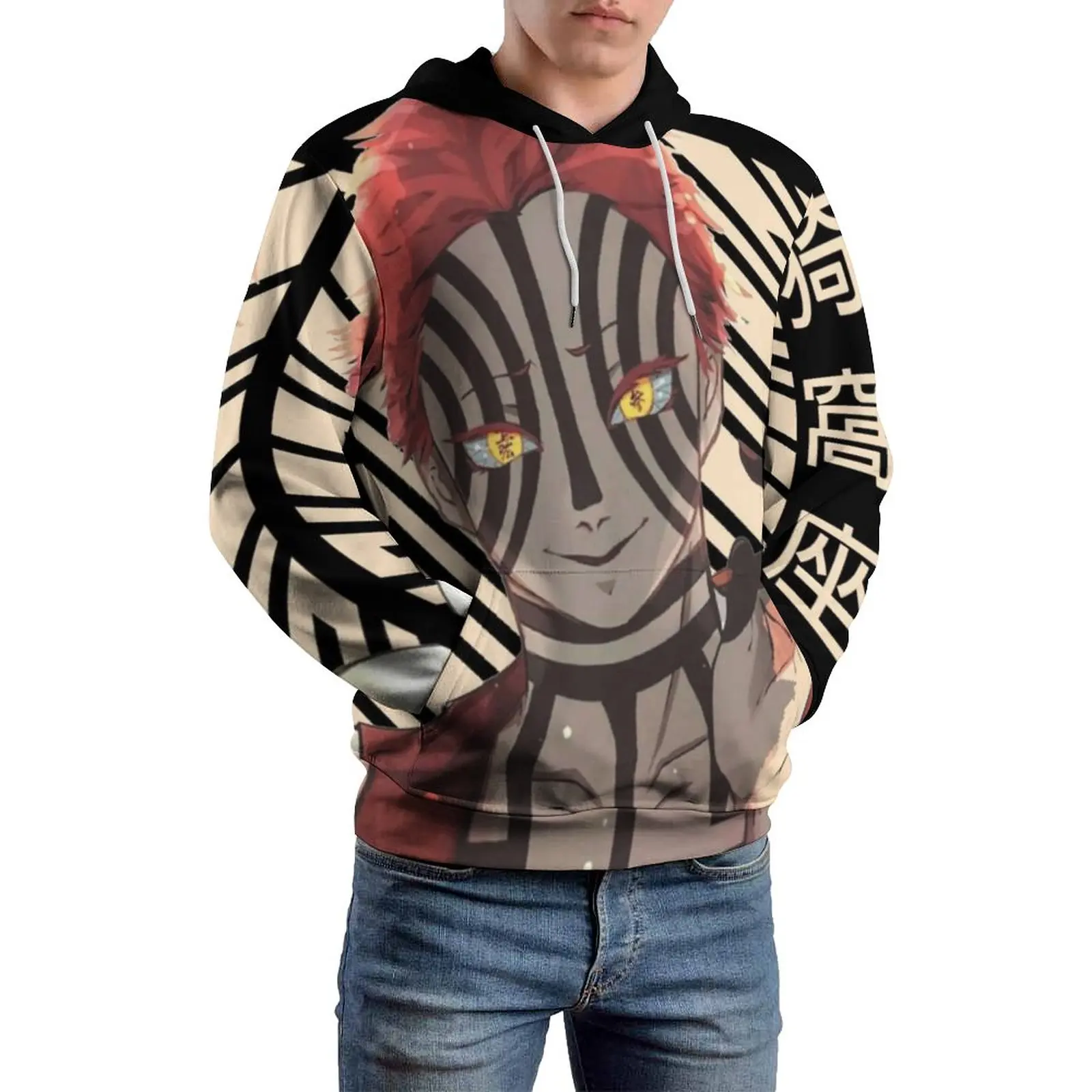 Akaza Demon Slayer Loose Hoodies Anime Manga Japan Otaku Casual Hoodie Male Long Sleeve Harajuku Design Sweatshirts Big Size