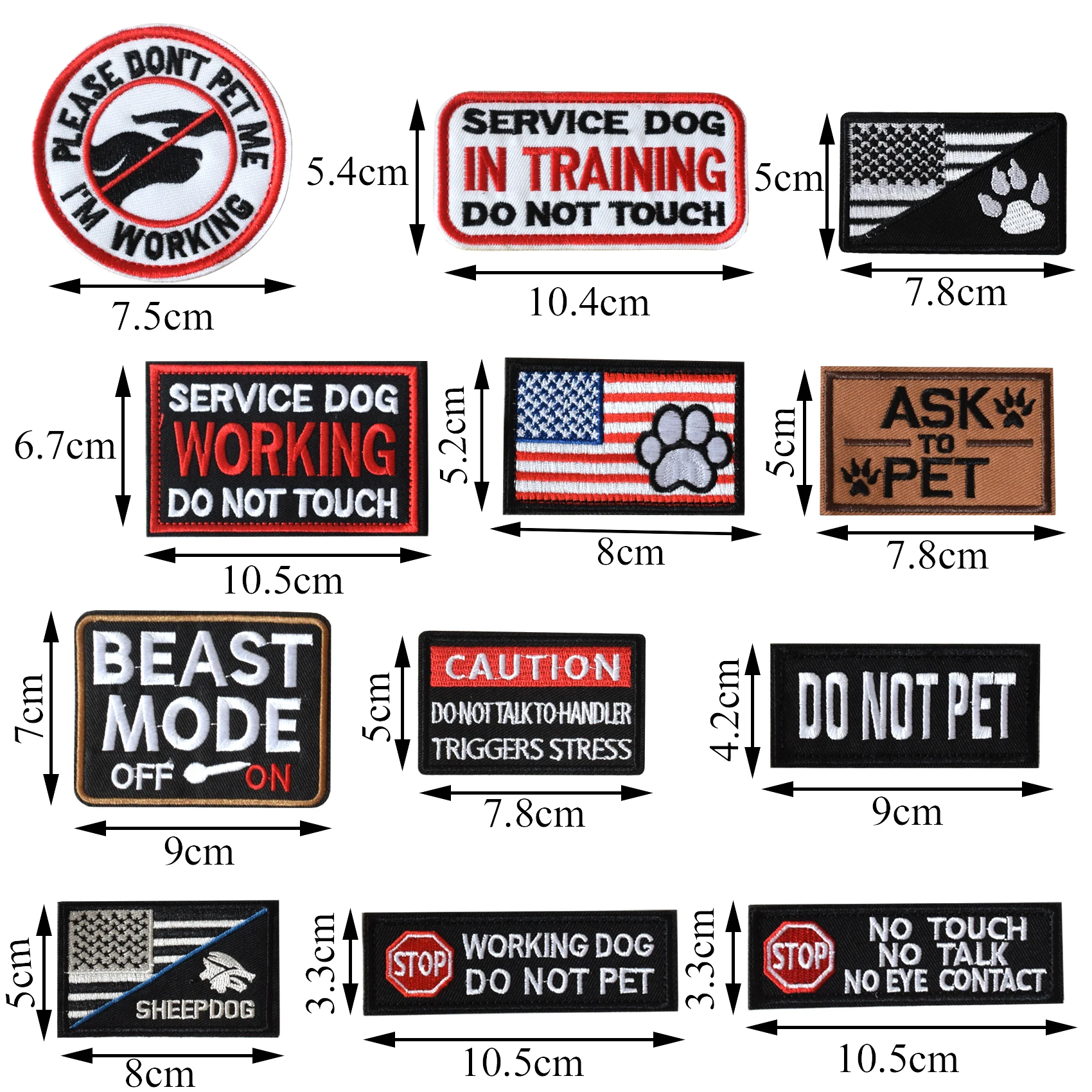 No Touch Service Dog Embroidered Patch, Working Dog in Training Emblem Badge, K9 Patch for Pet Vest, Harnesses, 12 Pcs Set