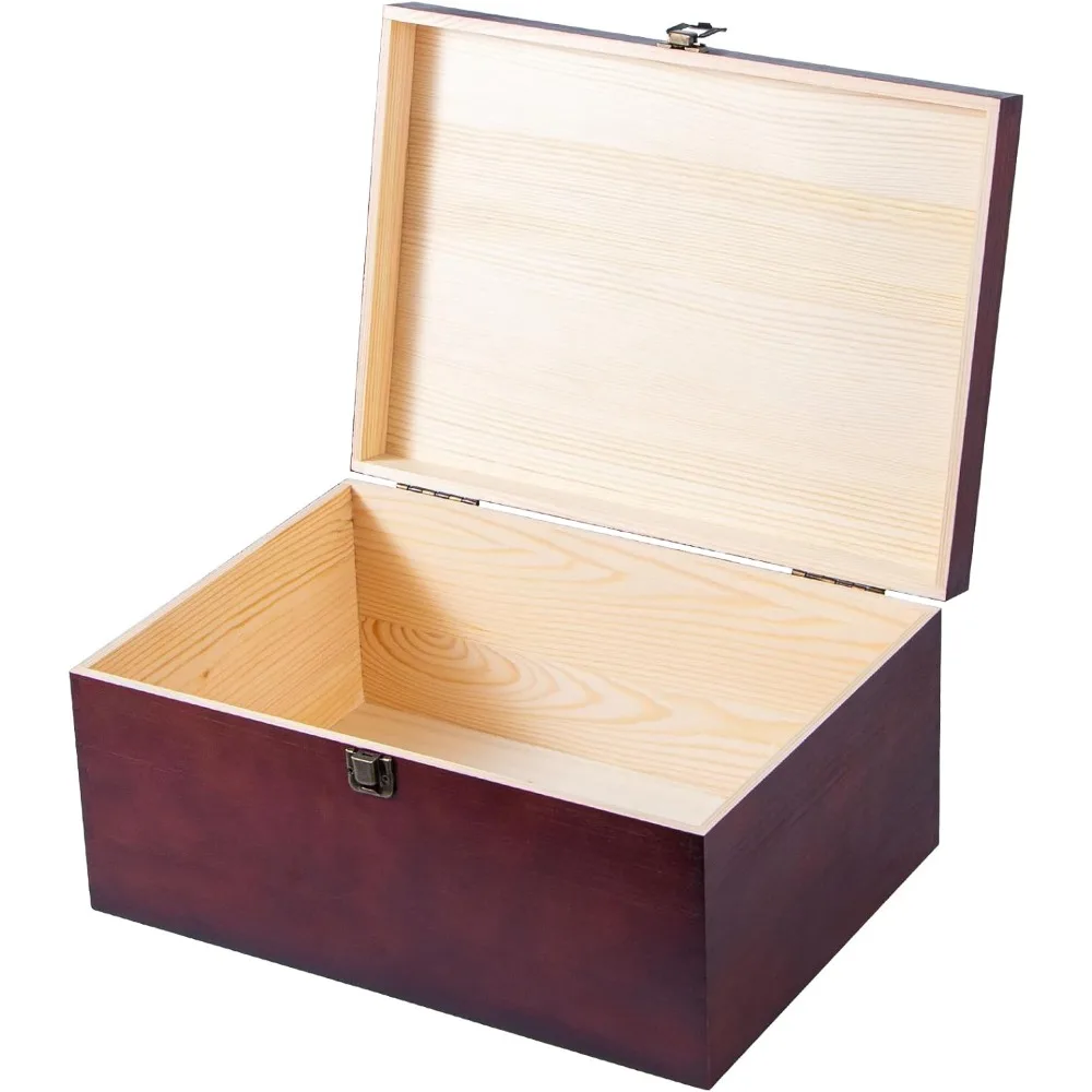 

Винтажный деревянный ящик для хранения с навесной крышкой и передней застежкой; размером 14 x 10 x 6,5 дюймов; деревянная коробка в деревенском стиле.