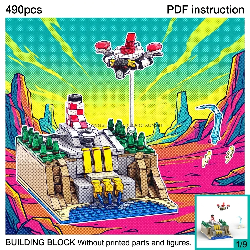 

Adult Collector Toy MOC Classic 70s Super Robot Building Blocks Sci-Fi Flying Saucer Mech Dam Base Micro Diorama Display