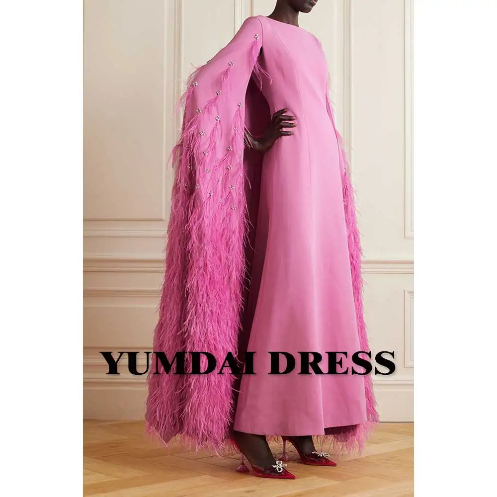 YUMDAI Luxury Long Sleeve Smock Evening Dress Saudi Arabia Elegant Feather Ball Dress Ladies Special Event High-end Formal Dress