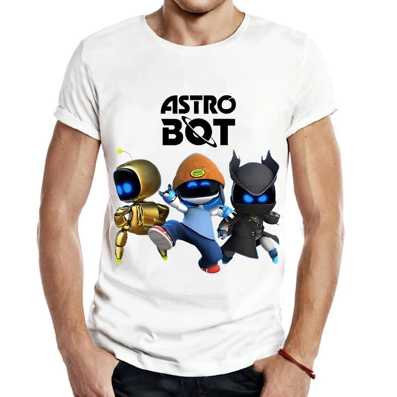 Astro Bot T-shirt for Men Anime Fashion Short Sleeved Shirt Boys Summer Travel Hip Hop T-shirts Adults Trend Cotton Top Clothes