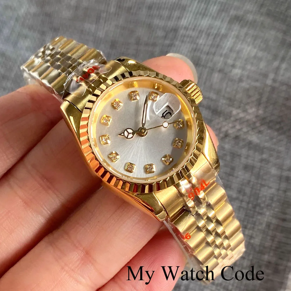 Nologo NH05A Movemnt 26mm Date-just Lady Watch Yellow Gold Luxury Steel Automatic Wristwatch Diamond Index Small Women Clock