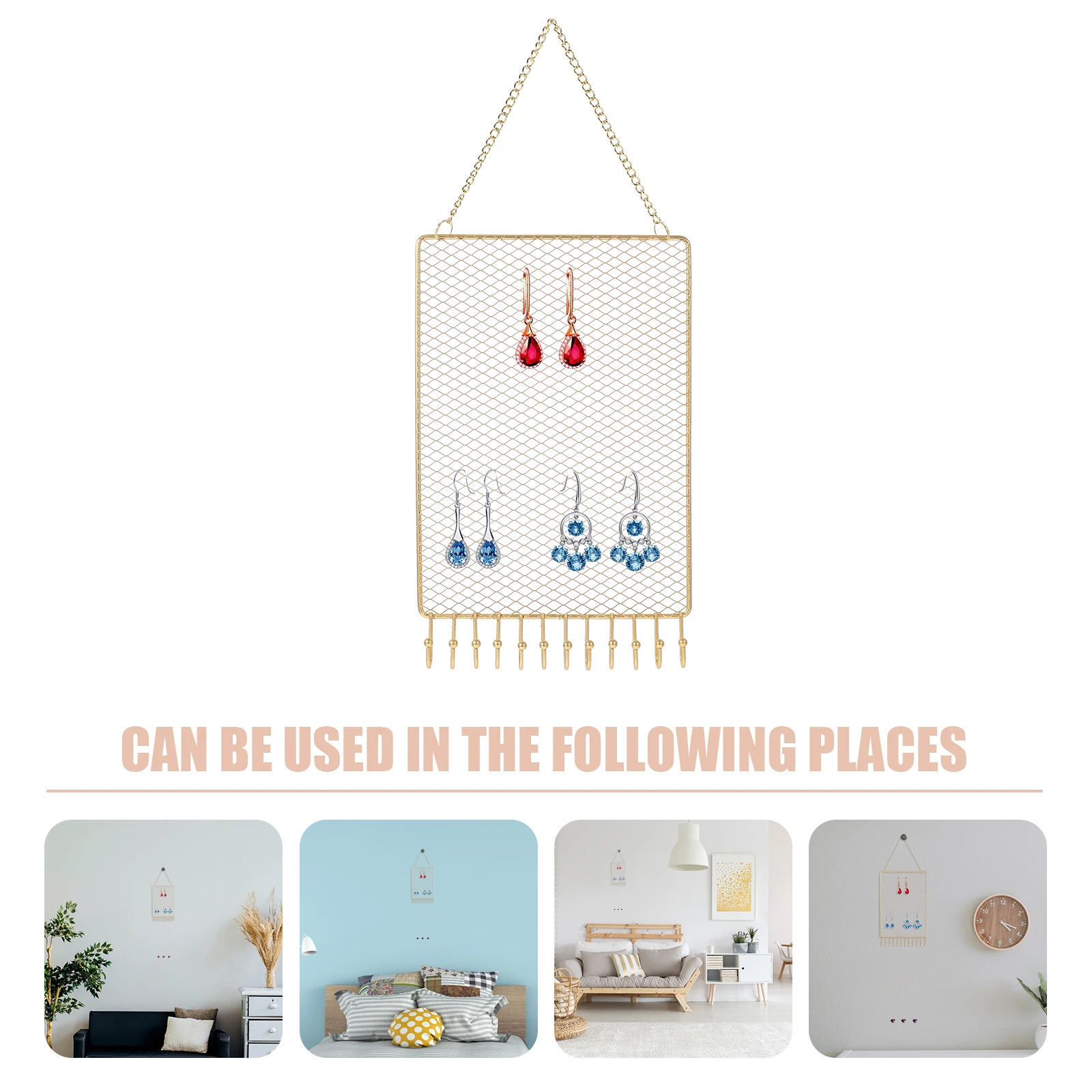 

Golden Iron Mesh Jewelry Rack Wall Mount Hanger Decorative Organizer Necklace Storage Display Stand Earring Rack for Store Home