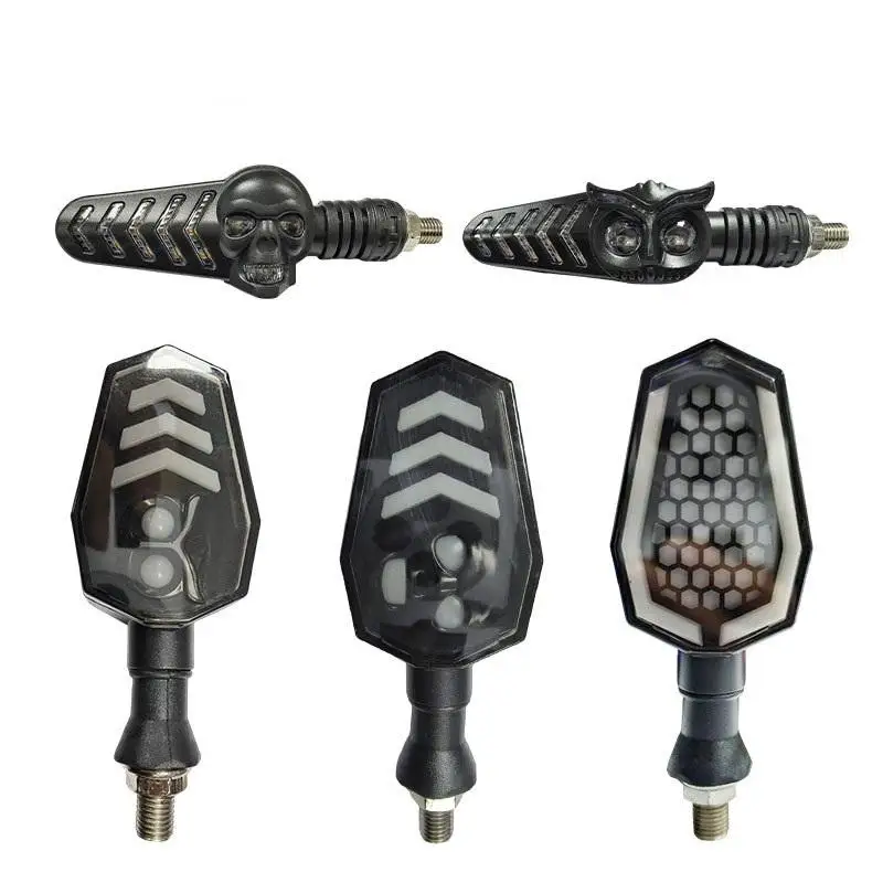 2Pcs Dual Color Skeleton Arrow Amber Flashing Blinker: Motorcycle Owl Shaped LED Turn Flowing Signal