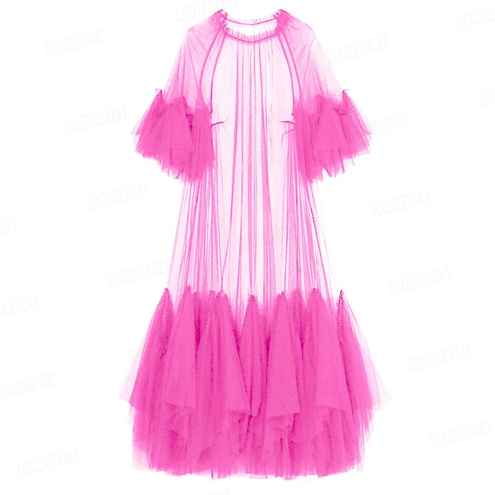 

180+ Colors Free Size Long Tulle Dress for Women, See Through Tiered Fluffy Long Formal Dress Morning Robe for Wedding